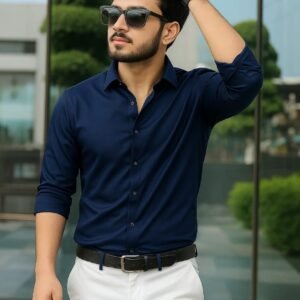 Navy Spandex Fabrics Shirt