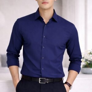 Navy Spandex Glossy Fabrics Shirt