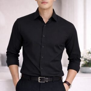 Black Spandex Glossy Fabrics Shirt