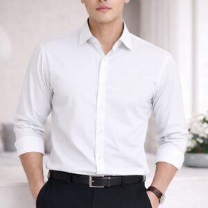 White Spandex Glossy Fabrics Shirt