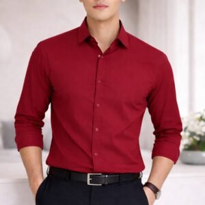 Maroon Spandex Glossy Fabrics Shirt