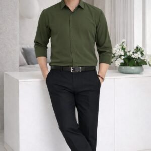 Olive Spandex Glossy Fabrics Shirt